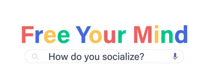 Two people talking nervously. Text: "How Do You Socialize?" Tips include eye contact, small talk, listening, and breathing to reduce anxiety.